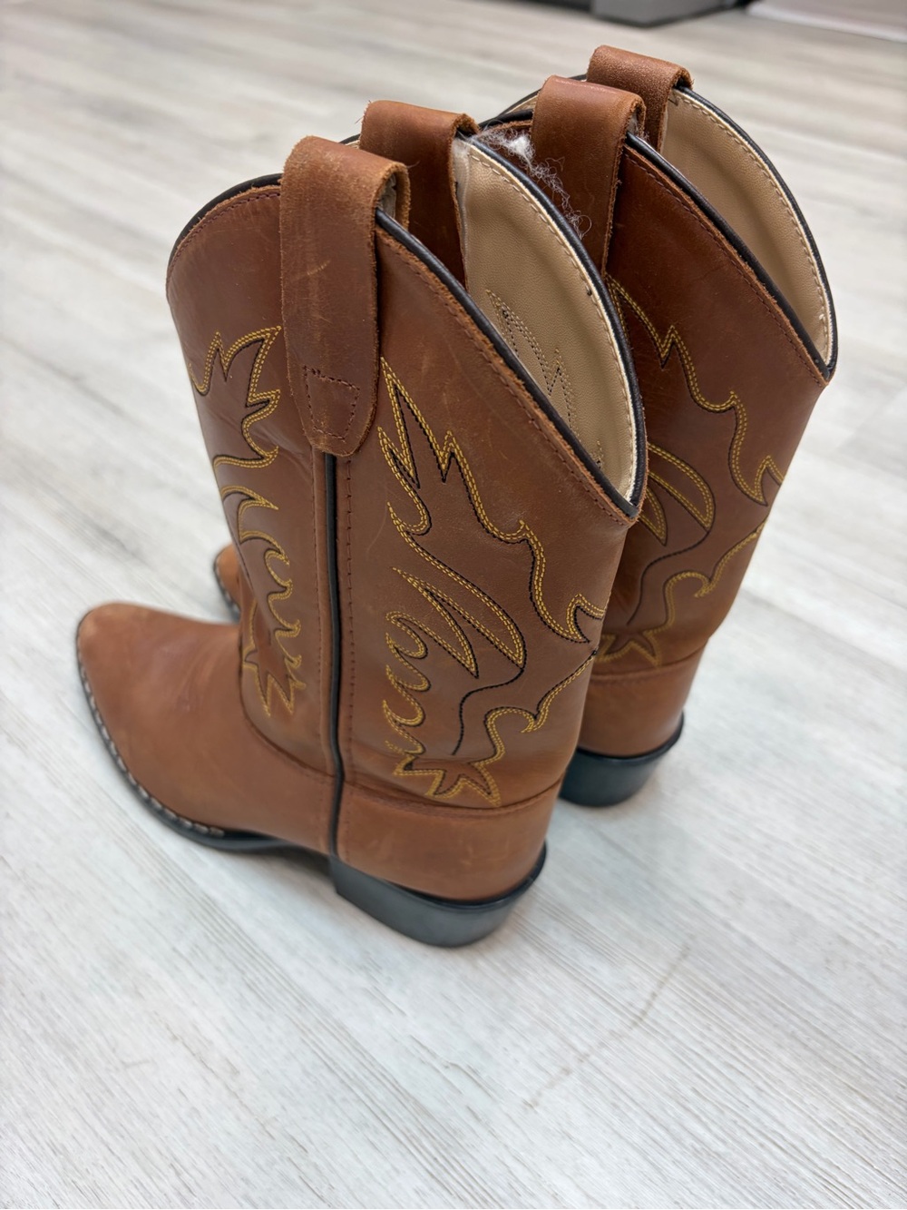 Old West Kids 8129 Tan/Brown Leather Western Cowboy Boots Size 3.0D - Picture 8 of 8